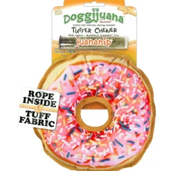 Doggijuana Tuffer Chewer Refillable Juananip Donut Tough Squeaky Dog Plush Toy, 1 count