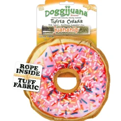 Doggijuana Tuffer Chewer Refillable Juananip Donut Tough Squeaky Dog Plush Toy, 1 count