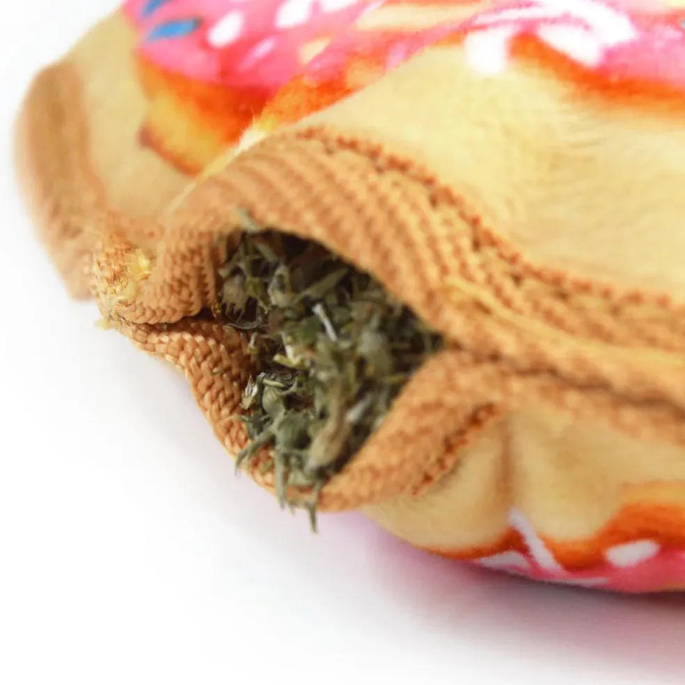 Doggijuana Tuffer Chewer Refillable Juananip Donut Tough Squeaky Dog Plush Toy, 1 count
