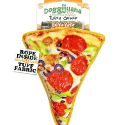 Doggijuana Tuffer Chewer Refillable Juananip Supreme Pizza Squeaky Dog Plush Toy, 1 count
