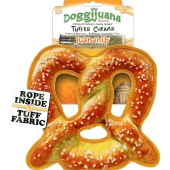 Doggijuana Tuffer Chewer Refillable Juananip Pretzel Tough Squeaky Dog Plush Toy, 1 count