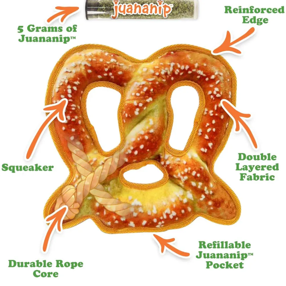 Doggijuana Tuffer Chewer Refillable Juananip Pretzel Tough Squeaky Dog Plush Toy, 1 count