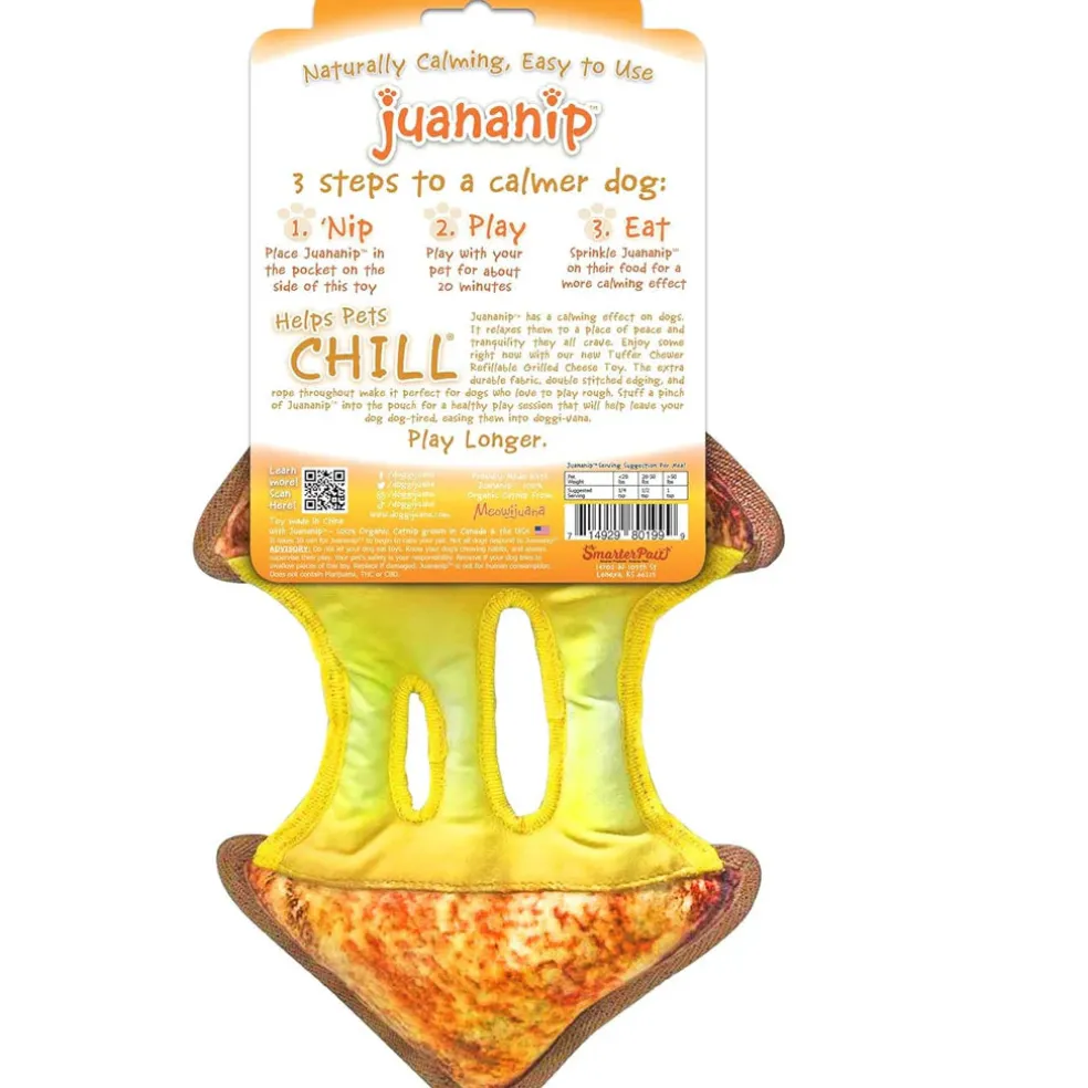 Doggijuana Tuffer Chewer Refillable Juananip Grilled Cheese Tough Squeaky Dog Plush Toy, 1 count