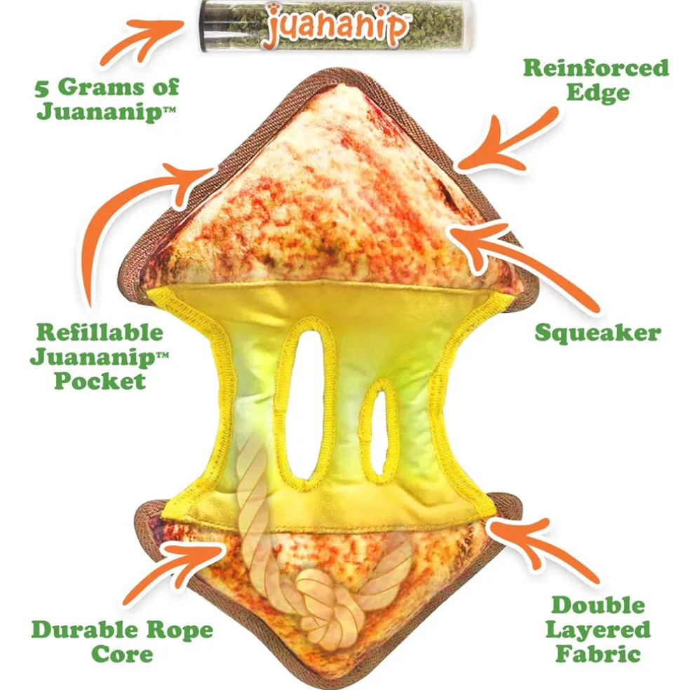 Doggijuana Tuffer Chewer Refillable Juananip Grilled Cheese Tough Squeaky Dog Plush Toy, 1 count