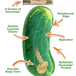 Doggijuana Tuffer Chewer Refillable Juananip Dill Pickle Tough Squeaky Dog Plush Toy, 1 count