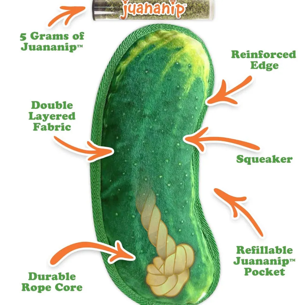 Doggijuana Tuffer Chewer Refillable Juananip Dill Pickle Tough Squeaky Dog Plush Toy, 1 count
