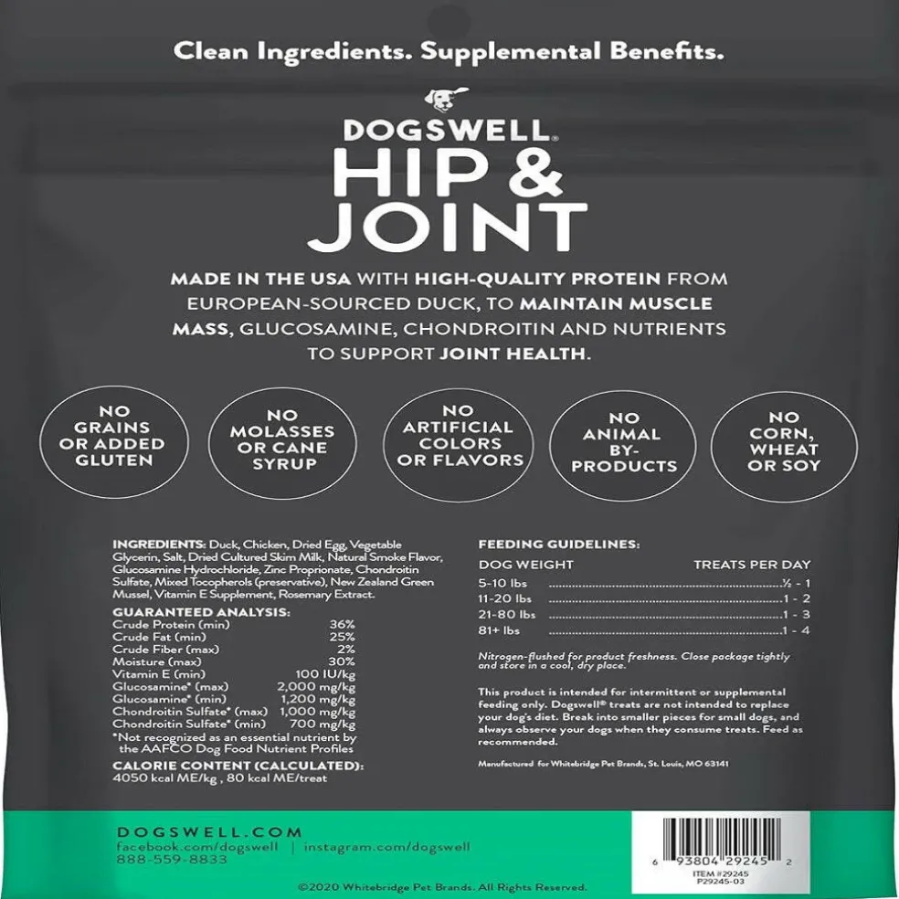 Dogswell Grillers Hip & Joint Duck Recipe Grain-Free Treats for Dogs