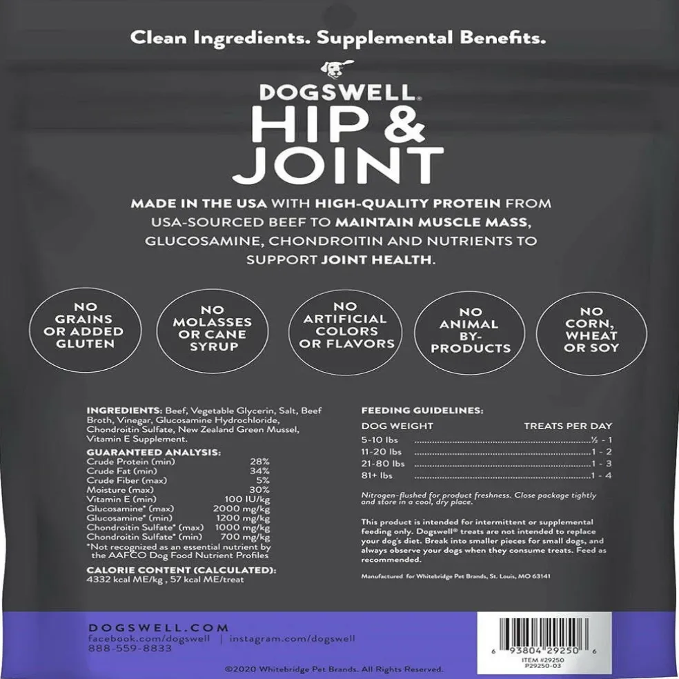 Dogswell Jerky Hip & Joint Beef Recipe Grain-Free Treats for Dogs 10 oz