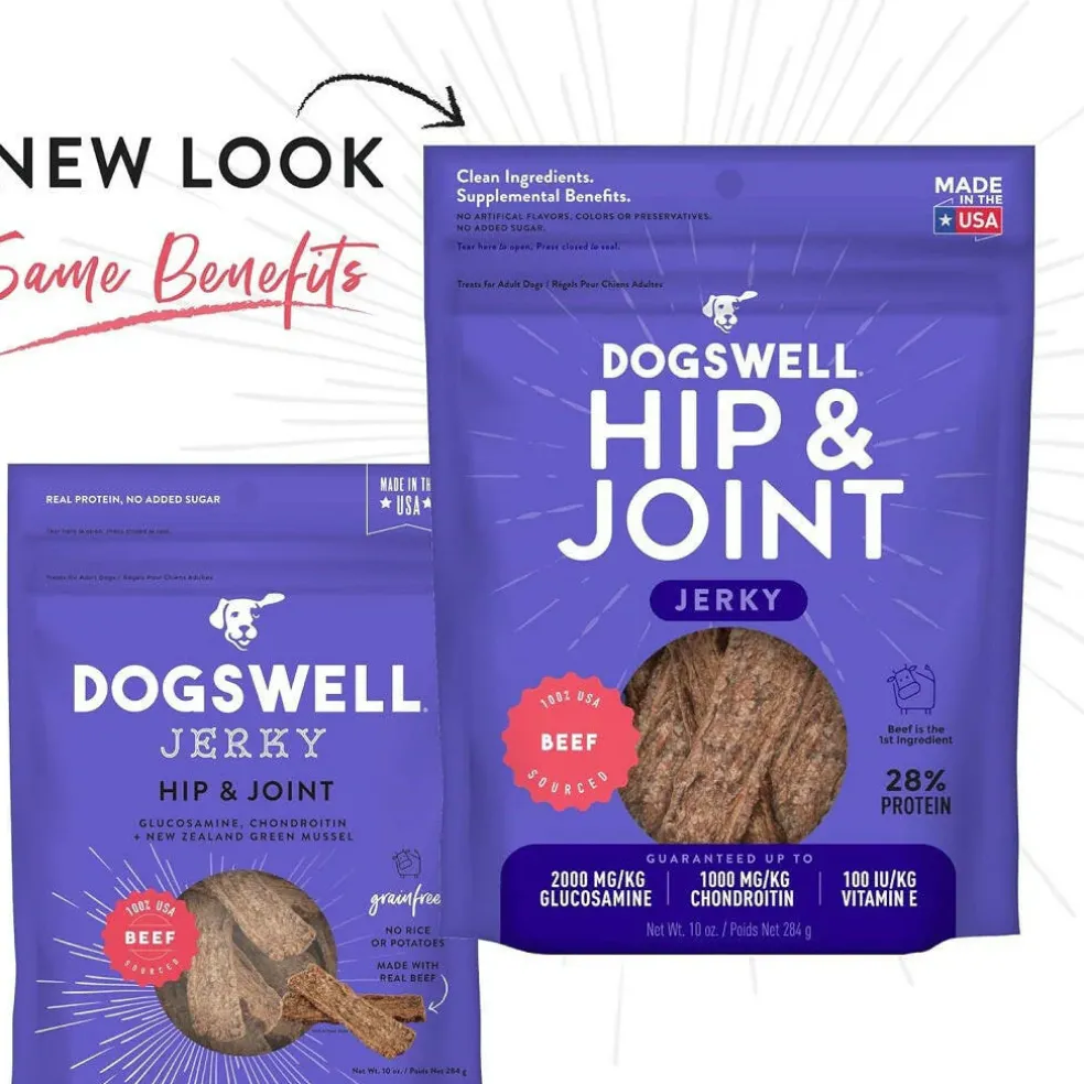 Dogswell Jerky Hip & Joint Beef Recipe Grain-Free Treats for Dogs 10 oz