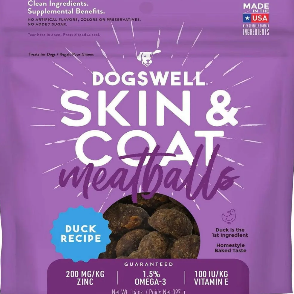 Dogswell Skin & Coat Duck Recipe Meatballs Treats for Dogs 14 oz