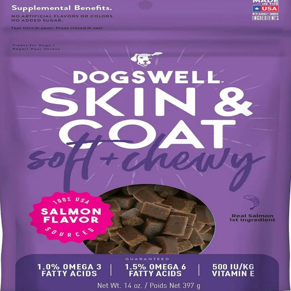 Dogswell Skin & Coat Soft & Chewy Salmon Flavored Treats for Dogs 14 oz