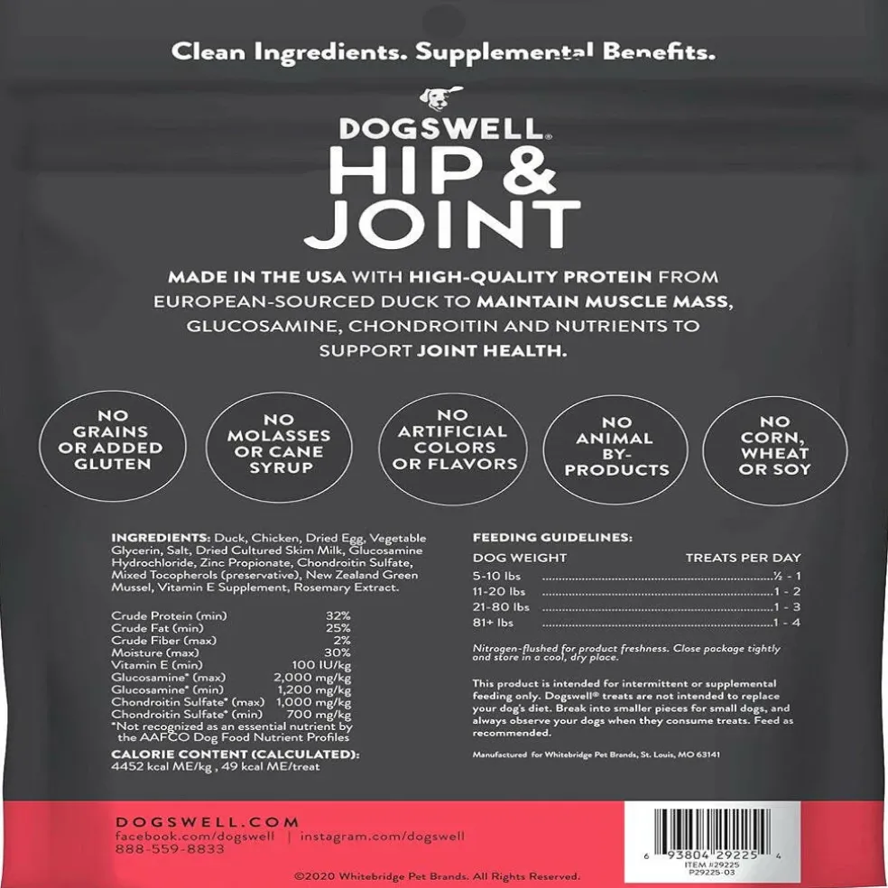 Dogswell Soft Strips Hip & Joint Duck Recipe Grain Free Treats 10 oz