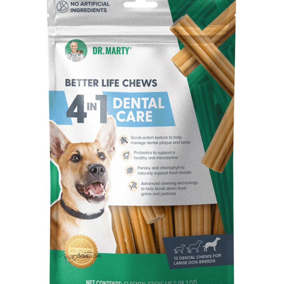 Dr. Marty Better Life Chews 4 in 1 Dental Care Sticks for Large Dogs, 60+ lbs