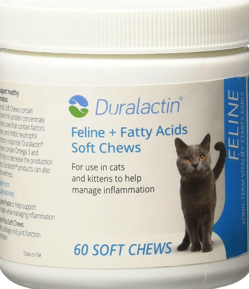 Duralactin Feline + Fatty Acids Joint Health & Inflammation Soft Chews for Cats, 60-count