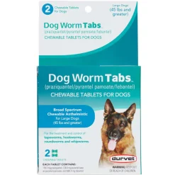 Durvet Dog Worm Tabs Broad Spectrum Dewormer for Dogs 45+ lbs (2 chewable tablets)