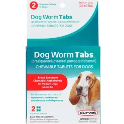 Durvet Dog Worm Tabs Broad Spectrum Dewormer for Dogs 26-60 lbs (2 chewable tablets)
