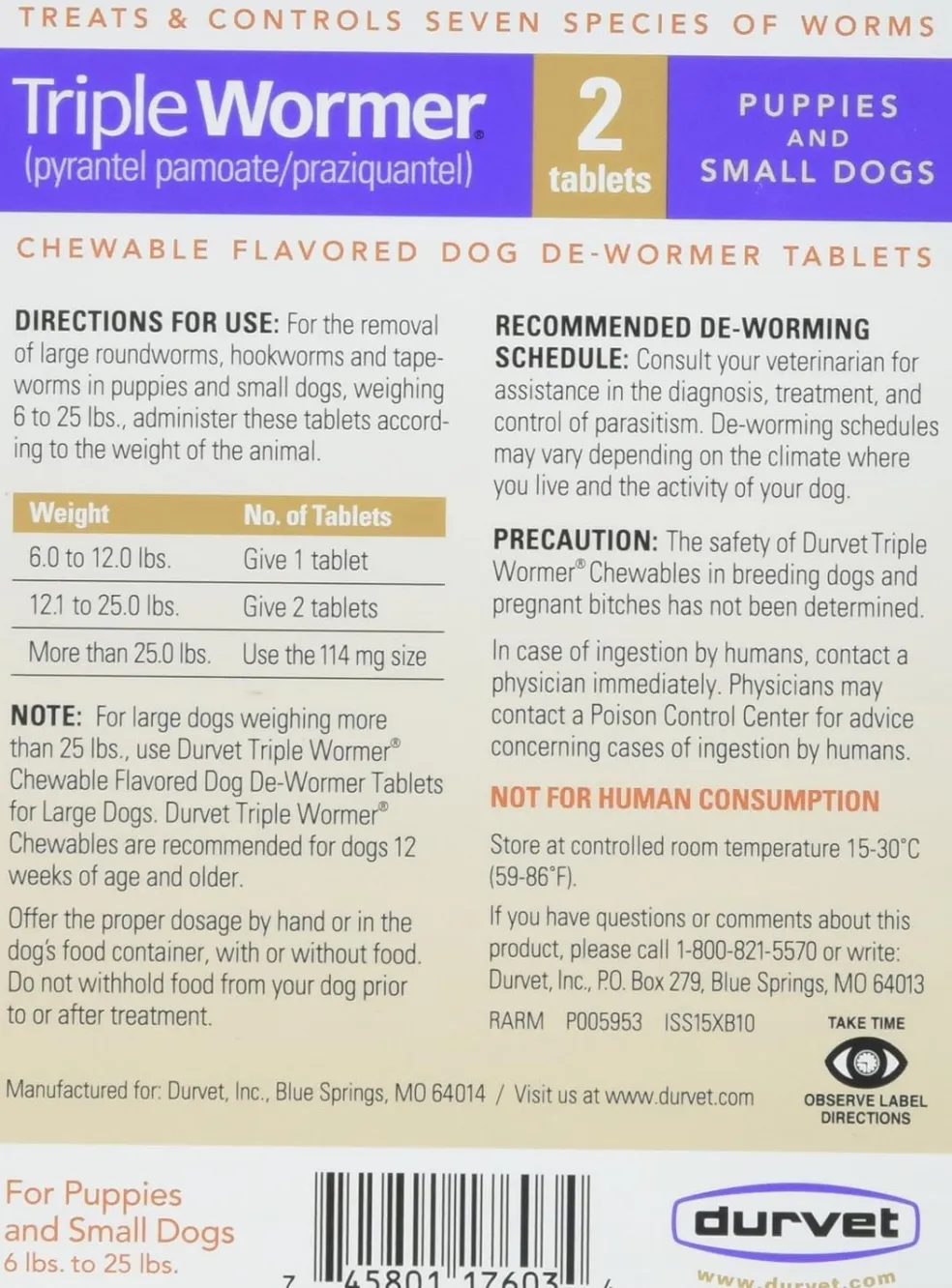 Durvet Triple Wormer For Puppies/Small Dogs