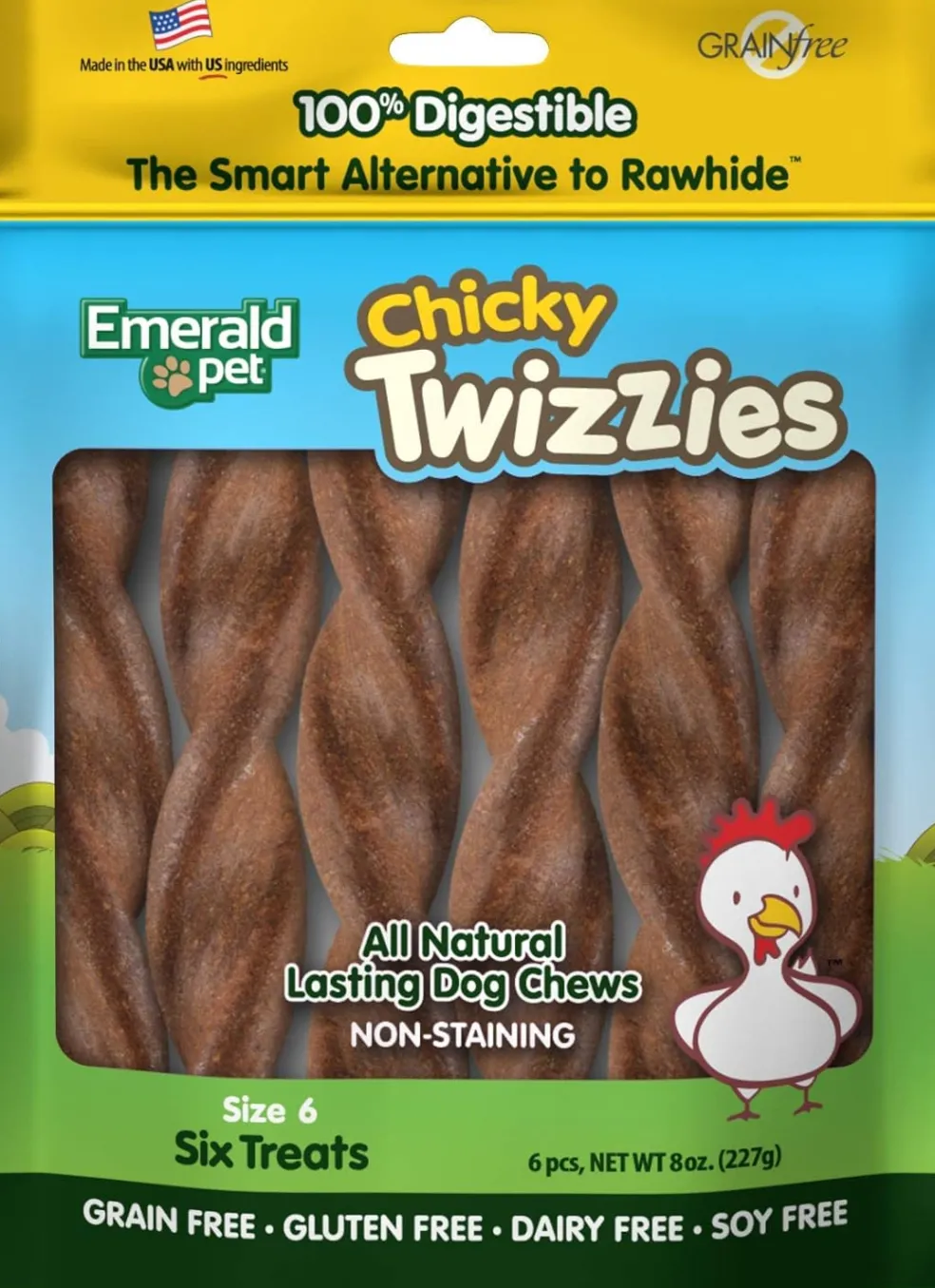 Emerald Pet Chicky Twizzies Grain-Free Dog Treats, 6 count