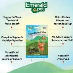 Emerald Pet Feline Dental Stixx with Catnip & Pumpkin Dental Cat Treats (3.6 oz)