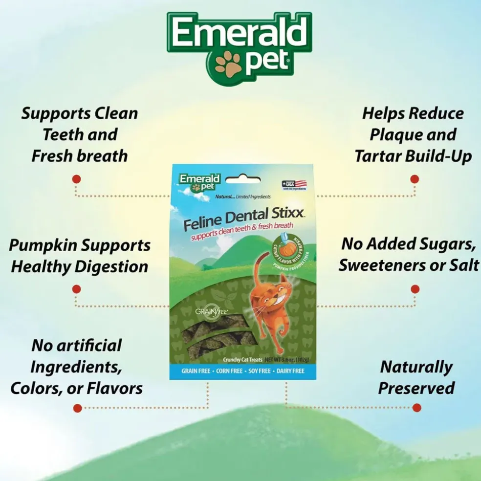 Emerald Pet Feline Dental Stixx with Catnip & Pumpkin Dental Cat Treats (3.6 oz)