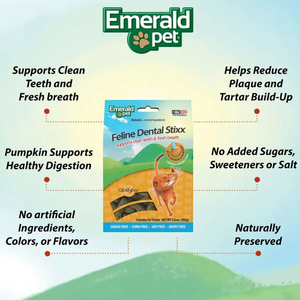 Emerald Pet Feline Dental Stixx with Chicken & Pumpkin Dental Cat Treats (3.6 oz)