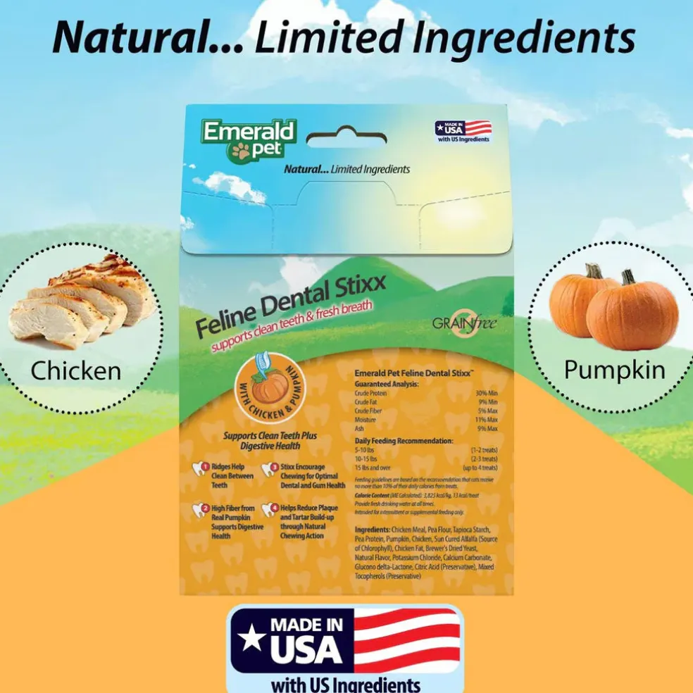 Emerald Pet Feline Dental Stixx with Chicken & Pumpkin Dental Cat Treats (3.6 oz)
