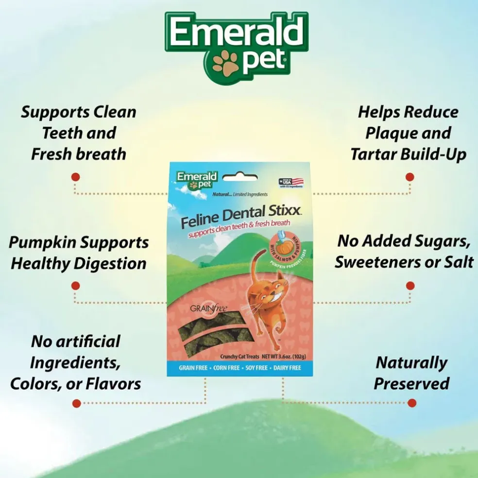 Emerald Pet Feline Dental Stixx with Salmon & Pumpkin Dental Cat Treats (3.6 oz)