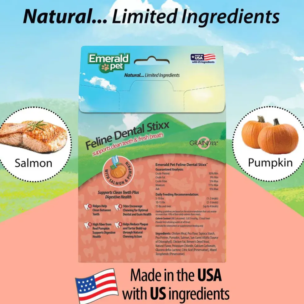 Emerald Pet Feline Dental Stixx with Salmon & Pumpkin Dental Cat Treats (3.6 oz)