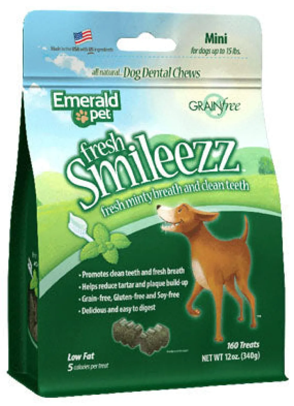 Emerald Pet Fresh Smileezz Grain-Free Mini Dental Dog Treats, 160-count