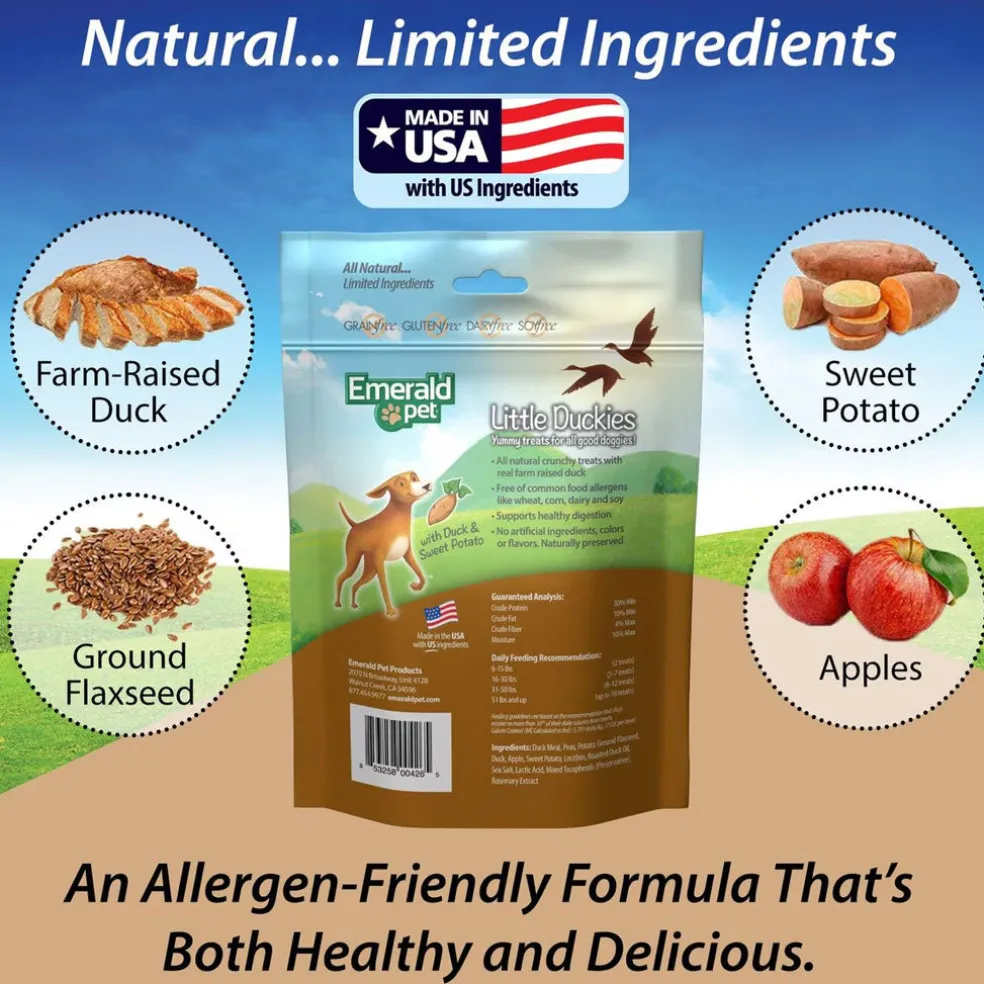 Emerald Pet Little Duckies Grain-Free with Duck & Sweet Potato Dog Treats, 5-oz