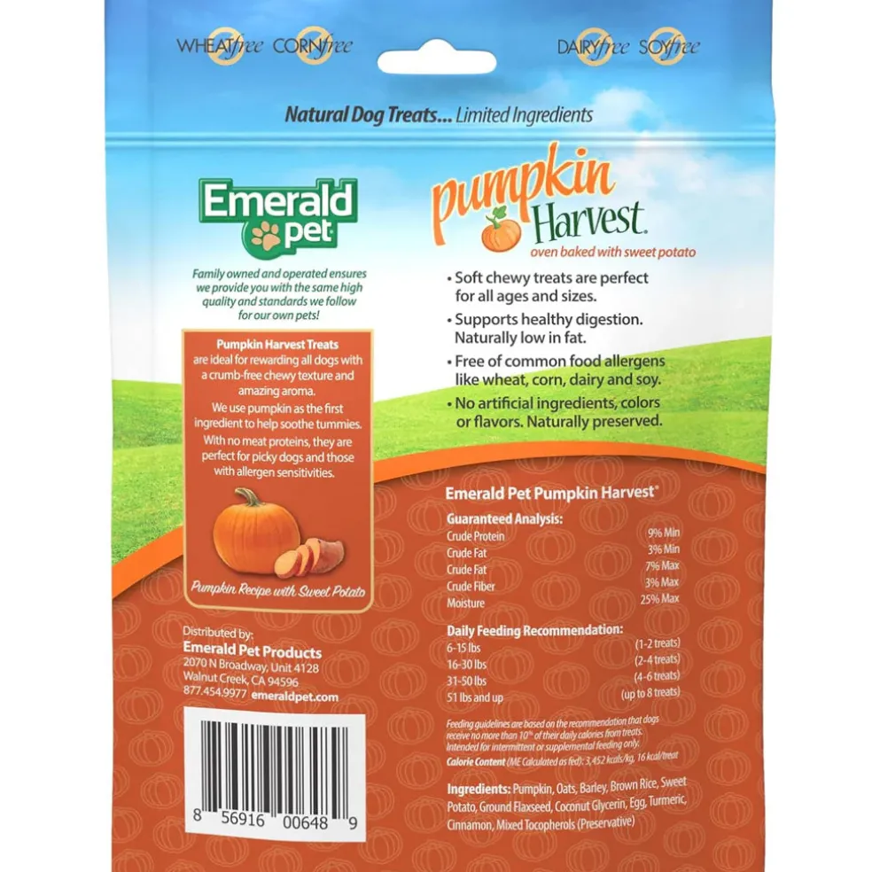 Emerald Pet Pumpkin Harvest Oven Baked with Sweet Potato Chewy Dog Treats, 6-oz