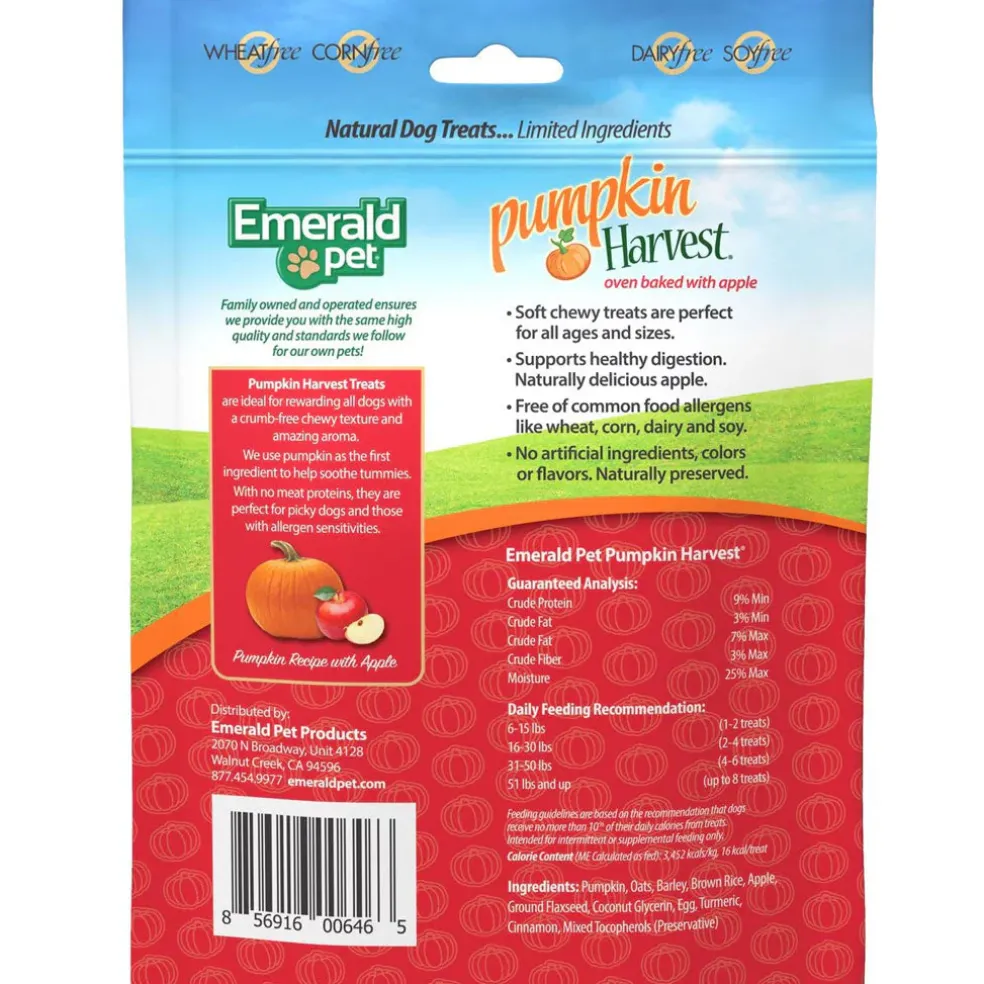 Emerald Pet Pumpkin Harvest Oven Baked with Apple Chewy Dog Treats, 6-oz