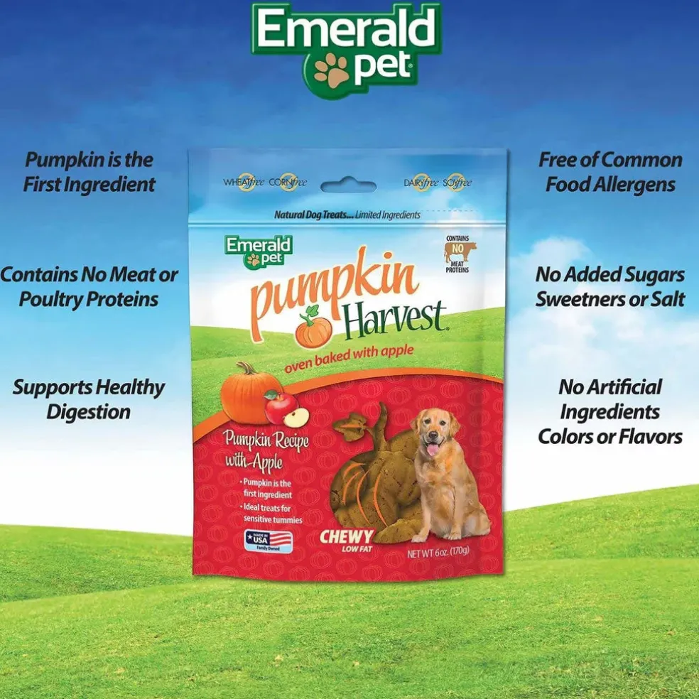 Emerald Pet Pumpkin Harvest Oven Baked with Apple Chewy Dog Treats, 6-oz