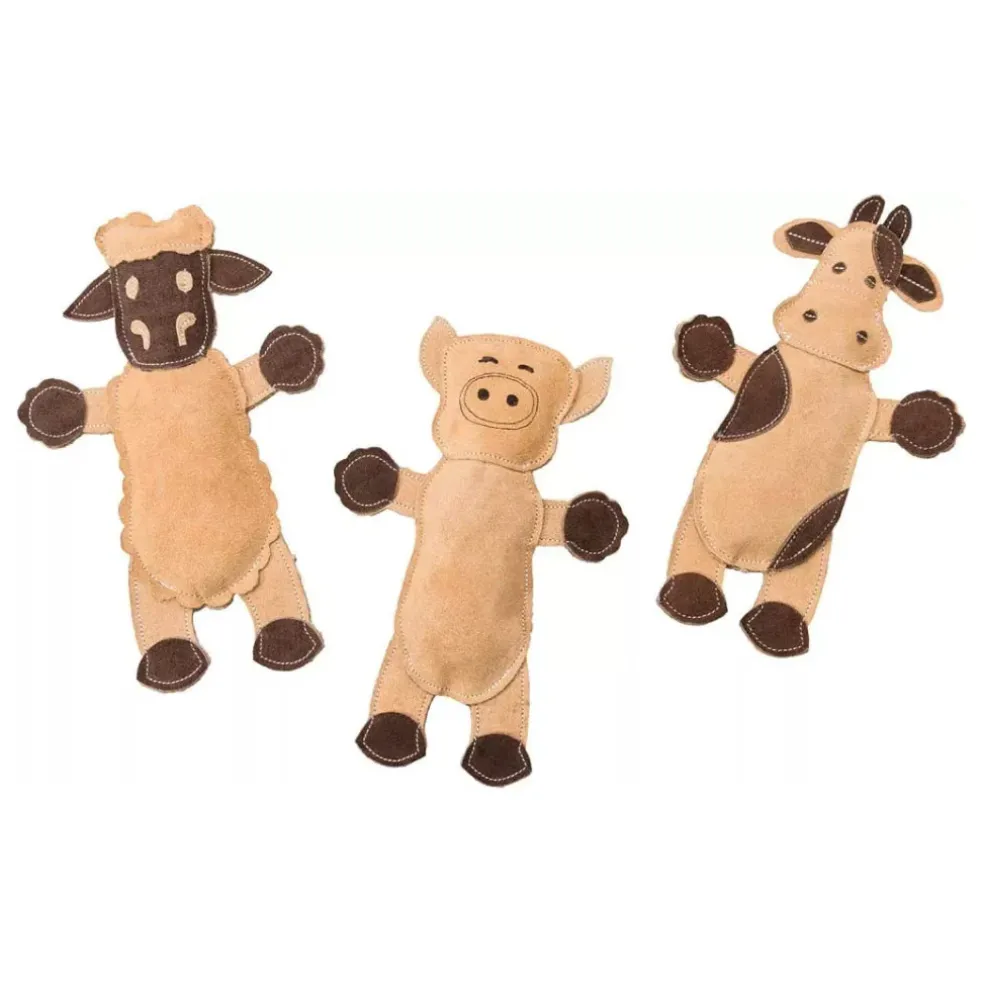 Ethical Dura-Fuse Leather Barnyard Toy For Dogs, assorted characters (11")
