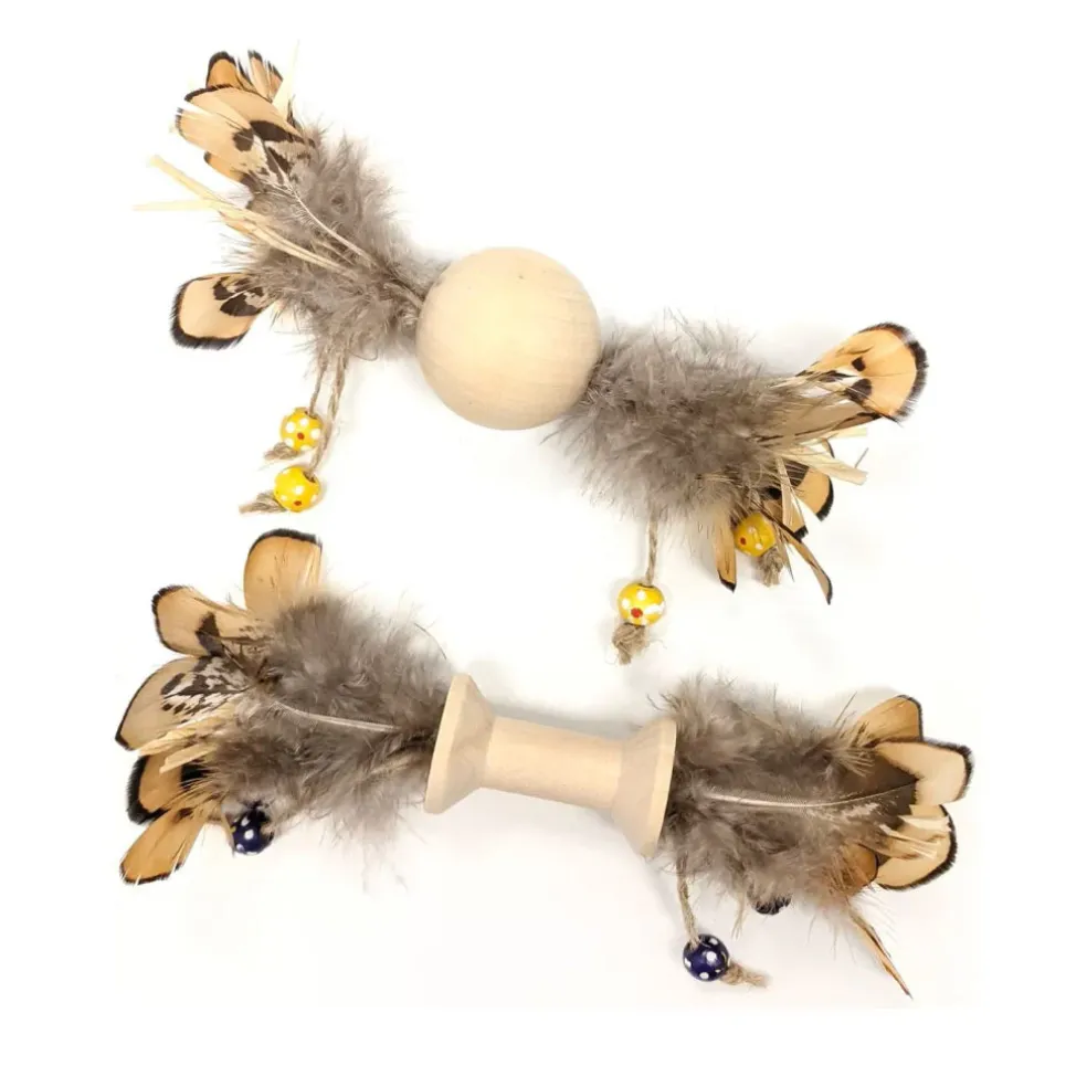 Ethical Love the Earth Wood & Feather Toy For Cats, Assorted Colors