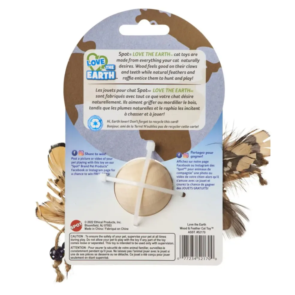Ethical Love the Earth Wood & Feather Toy For Cats, Assorted Colors