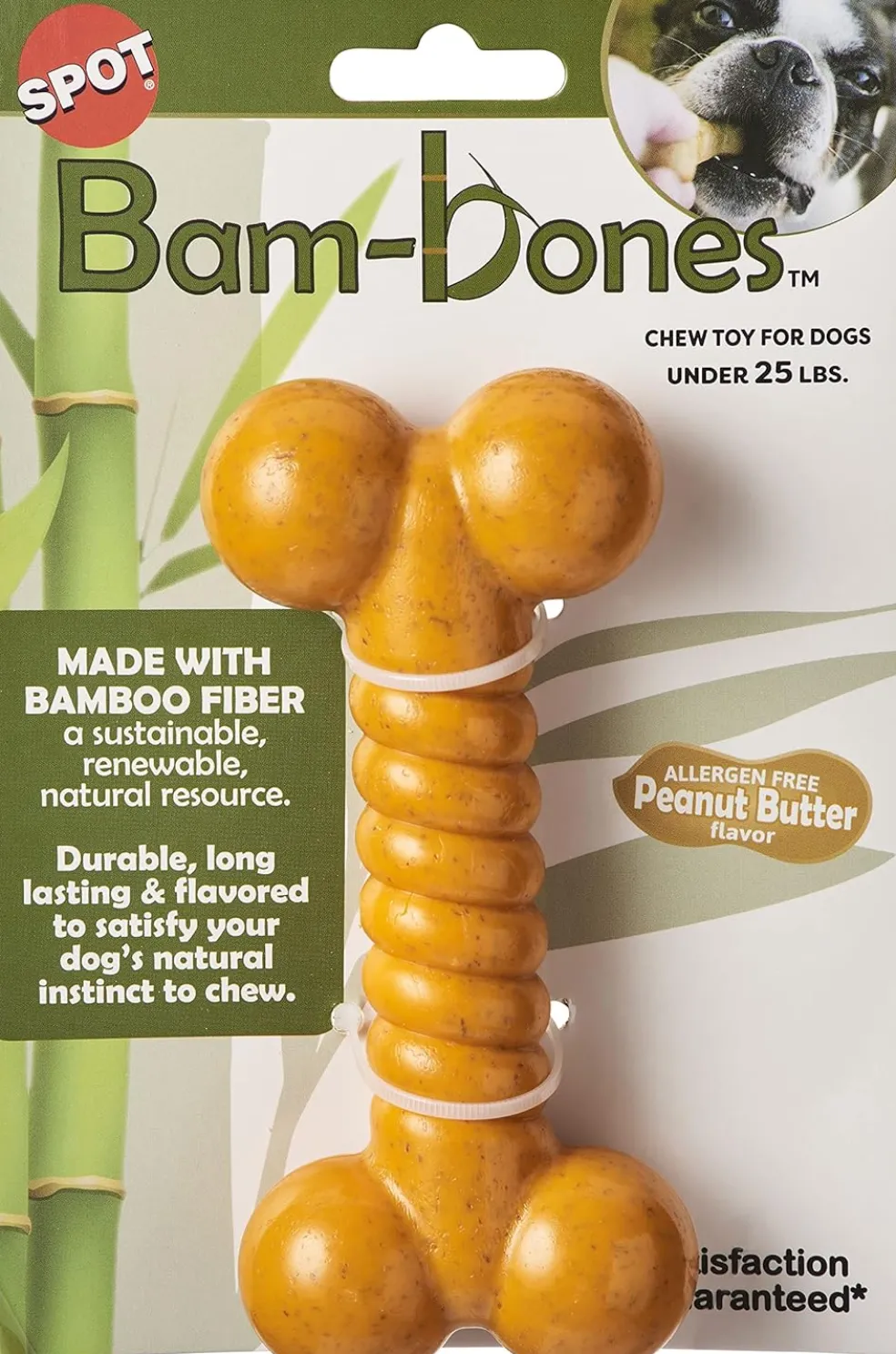 Ethical Pet Bam-Bones Twist Bone Peanut Butter Flavored Dog Chew Toy, 5"