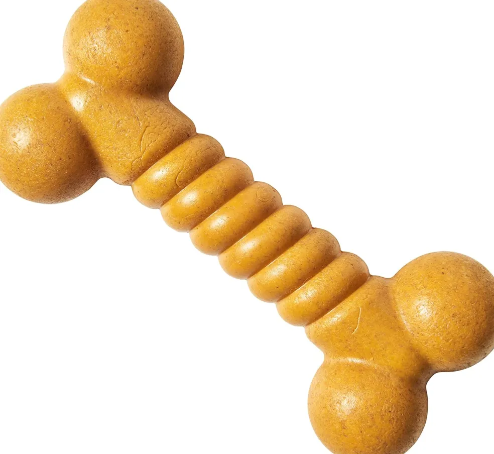 Ethical Pet Bam-Bones Twist Bone Peanut Butter Flavored Dog Chew Toy, 5"