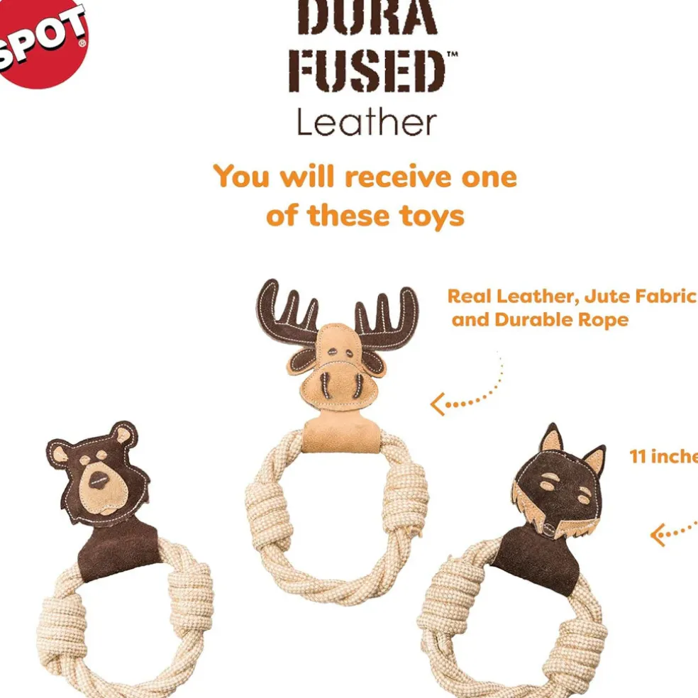 Ethical Pet Spot Dura-Fused Leather Animal Forest Ring Dog Toy, Character Varies