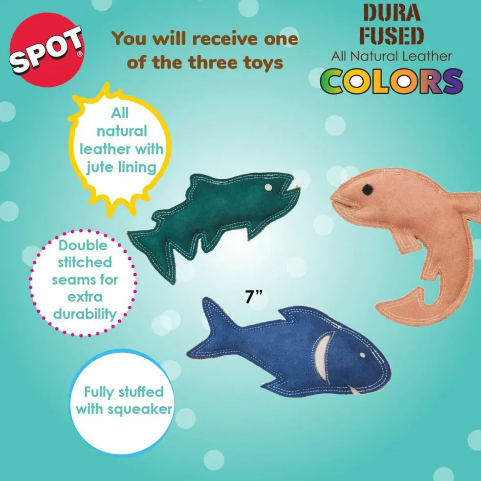 Ethical Pet Spot Dura-fuse Leather Fish Dog Toy, Character Varies, 7", 1-count