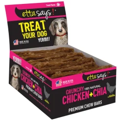 Etta Says! Premium Crunchy Chew Bars Chicken + Chia Dog Treats, 12 count