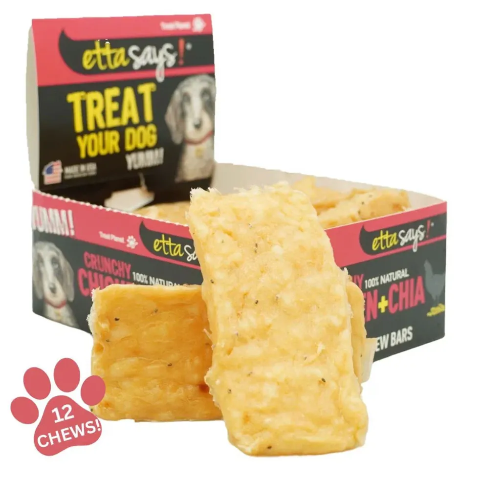Etta Says! Premium Crunchy Chew Bars Chicken + Chia Dog Treats, 12 count