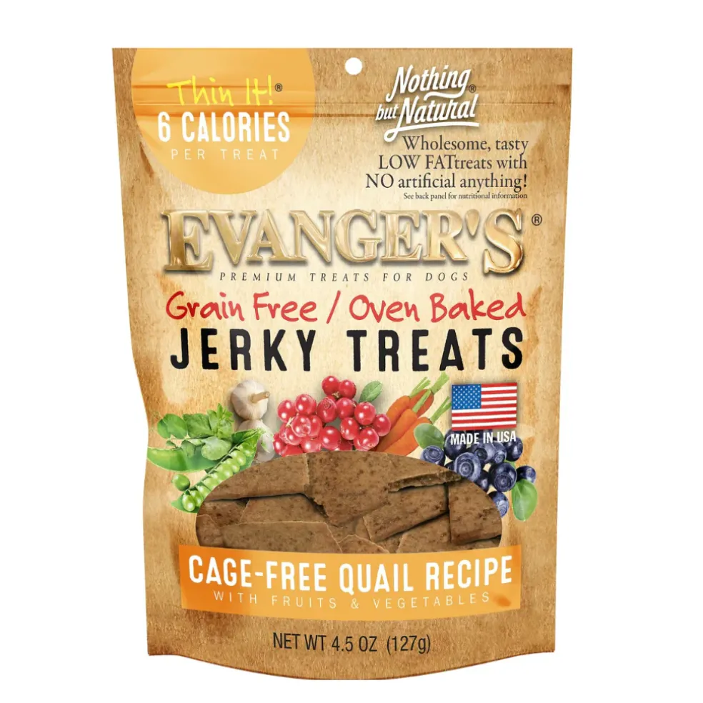 Evanger's Grain-Free Oven Baked Qauil Recipe Jerky Treats for Dogs (4.5 oz)