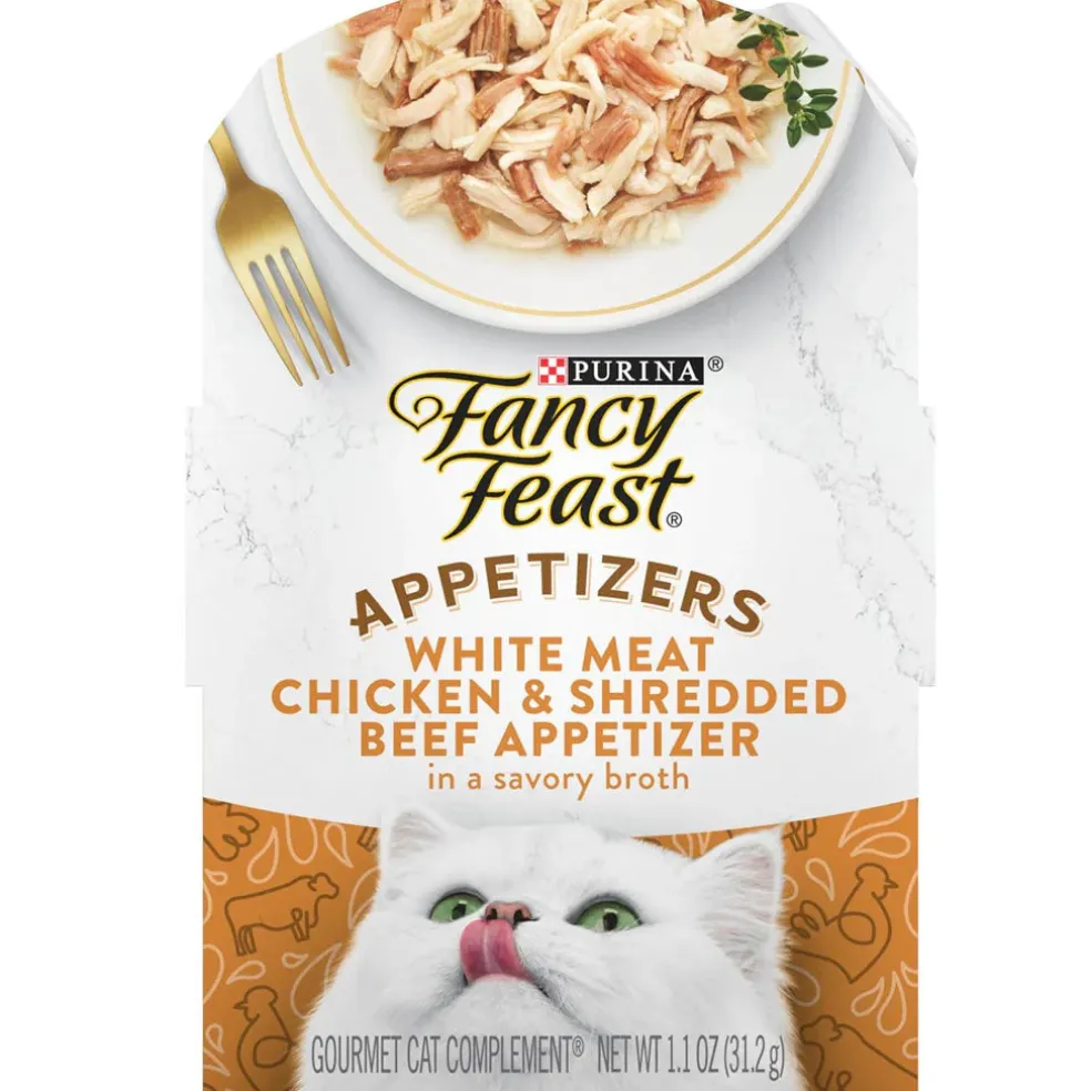 Fancy Feast Appetizers Grain-Free White Meat Chicken & Shredded Beef Appetizer in Savory Broth Wet Cat Food, 1.1-oz tray, case of 10