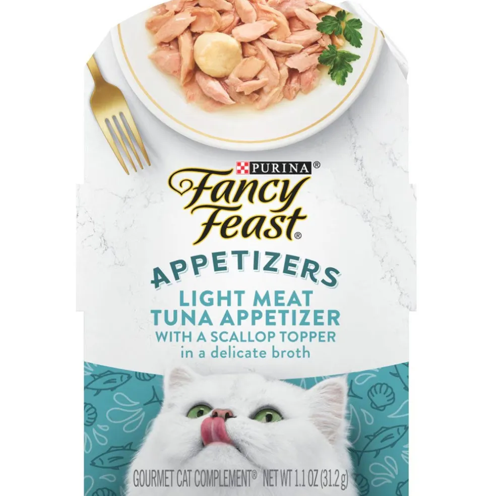 Fancy Feast Appetizers Light Meat Tuna with a Scallop Topper Lickable Cat Treats, 1.1-oz tray, case of 10