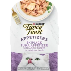 Fancy Feast Appetizers, Skipjack Tuna with a Sole Topper, Lickable Cat Treats, 1.1-oz tray, case of 10