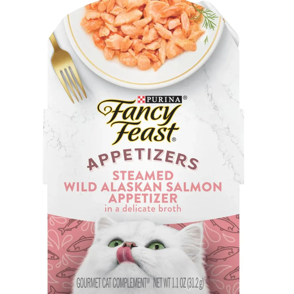 Fancy Feast Appetizers Wild Alaskan Salmon in a Delicate Broth Lickable Cat Treats, 1.1-oz tray, case of 10