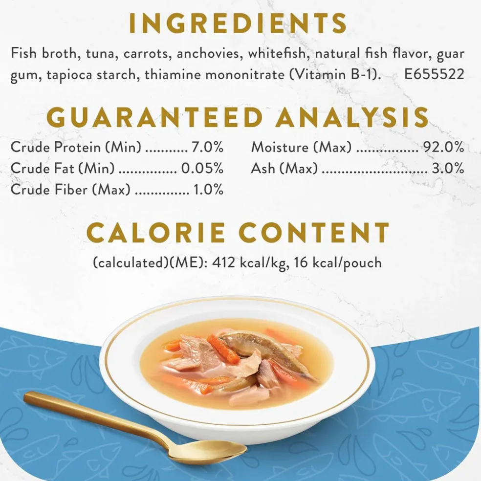 Fancy Feast Classic Broths with Tuna, Anchovies & Whitefish Supplemental Wet Cat Food Pouches, 1.4-oz pouch, case of 16