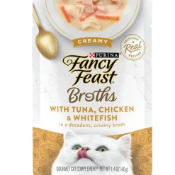 Fancy Feast Creamy Broths with Tuna, Chicken & Whitefish Supplemental Wet Cat Food Pouches, 1.4-oz, case of 16
