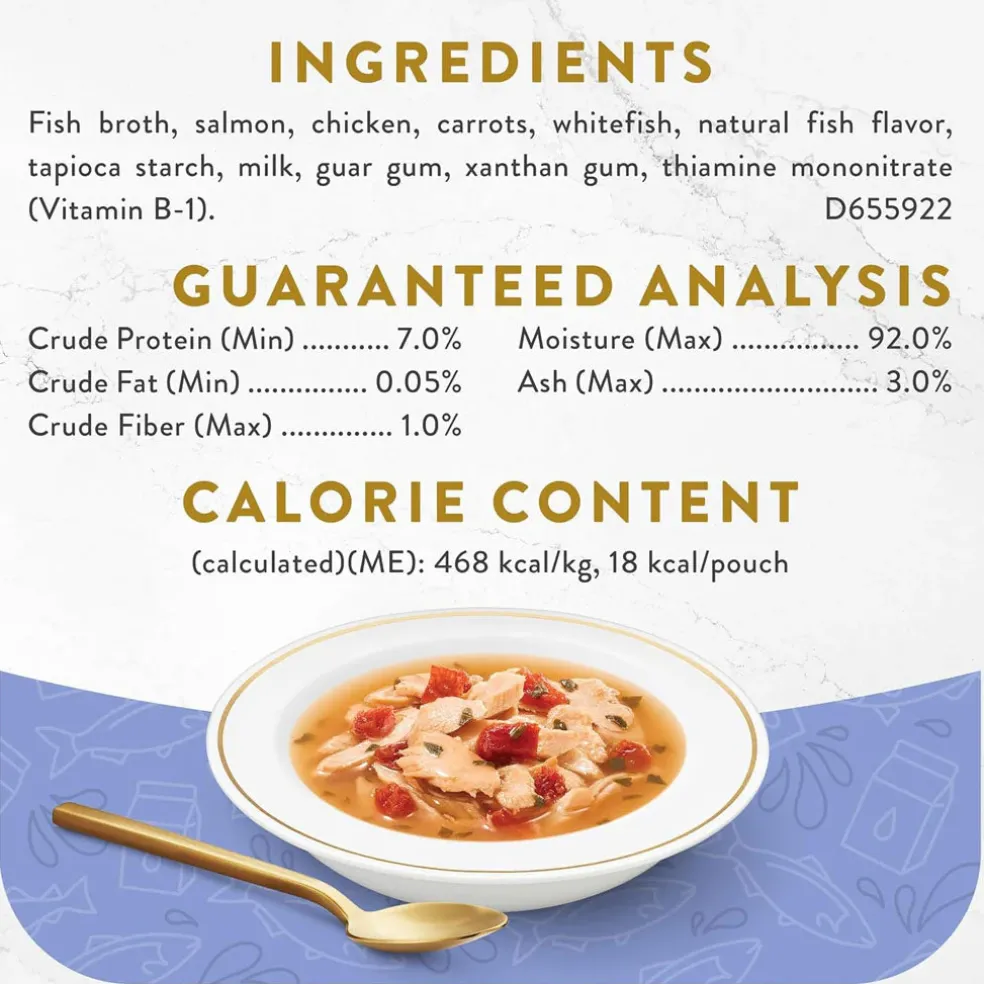 Fancy Feast Creamy Broths with Wild Salmon & Whitefish Supplemental Wet Cat Food Pouches, 1.4-oz pouch, case of 16